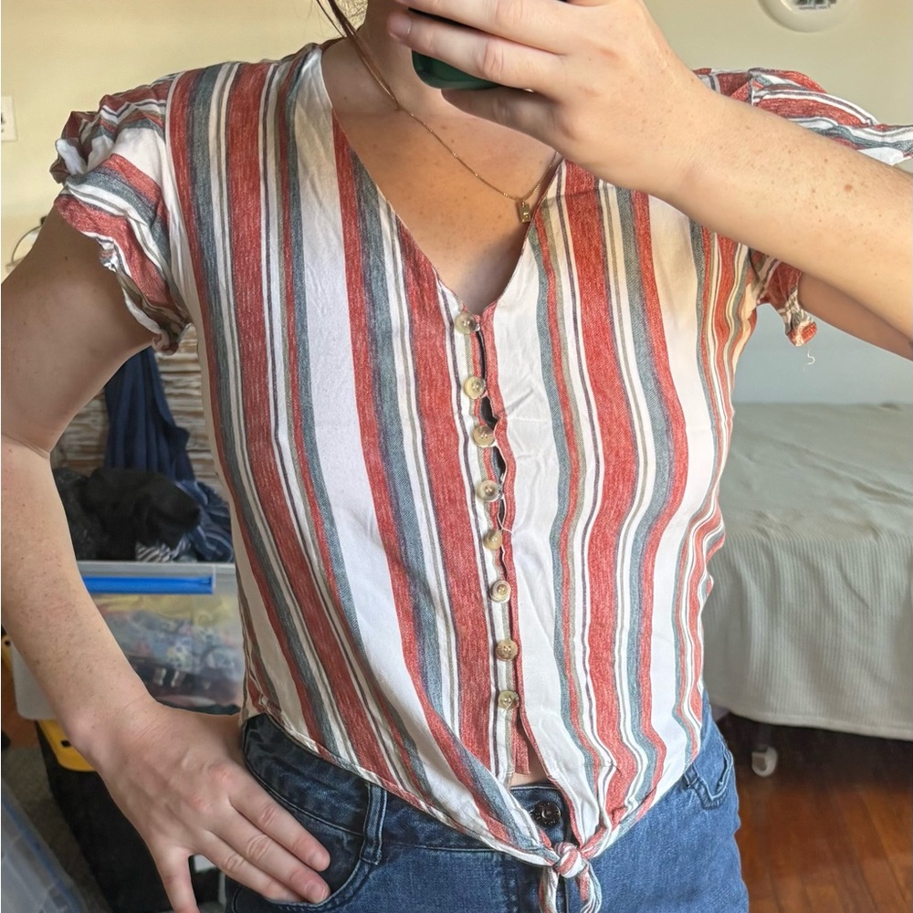 Style Envy Multicolor Striped Tie-Front Blouse